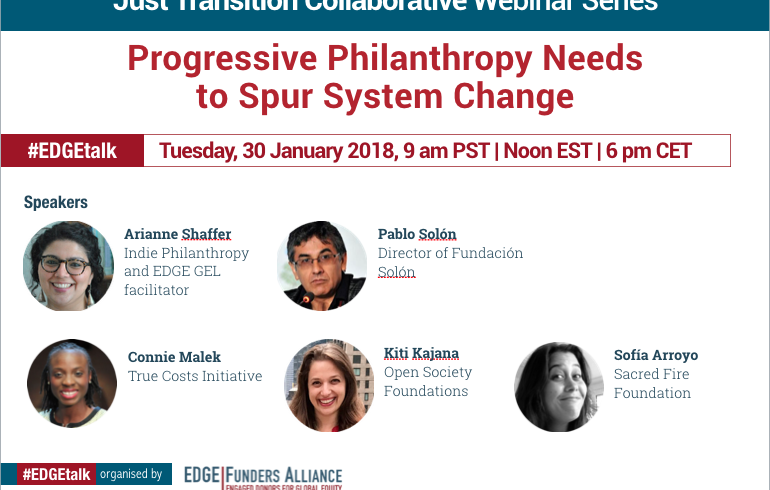 Seminario web de Just Transition Collaborative: La filantropía progresista debe impulsar el cambio del sistema